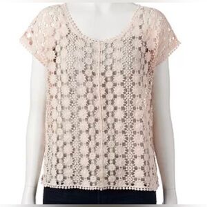 LC Lauren Conrad Pink Crochet Blouse